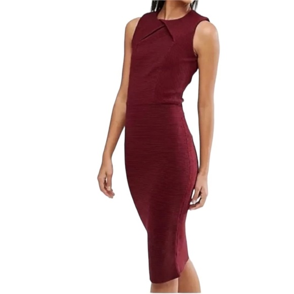 Ted Baker Maroon Body Con Knit Size 1 US “Tarala” Midi Dress - Picture 1 of 10